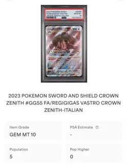 POKEMON PSA 10 REGIGIGAS VASTRO FULL ART GG55/GG70 ZENIT REGALE ITALIAN LOW POP - Image 4