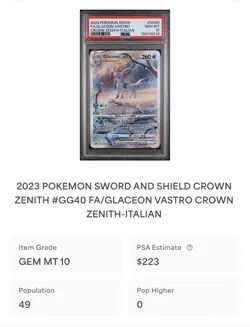 POKEMON PSA 10 GLACEON VASTRO FULL ART GG40/GG70 ZENIT REGALE ITALIANO LOW POP🌍 - Image 4