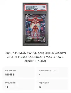 POKEMON PSA 9 DEOXYS VMAX FULL ART GG45/GG70 ZENIT REGALE ITALIANO 2023 - Image 4