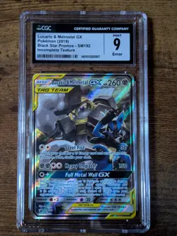 Pokemon Lucario & Melmetal GX SM192 - Alt Art Promo RARE ERROR CARD - CGC 9 Mint - Image 1