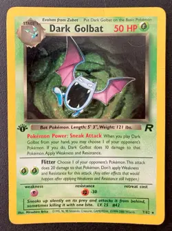 Pokemon Dark Golbat 7/82 Team Rocket Holo 1st Edition Rare TCG Card MP - Image 1
