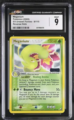 CGC 9 MINT Meganium EX Unseen Forces 9/115 Reverse Holo STAMPED Pokemon Card - Image 1