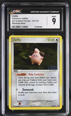 CGC 9 MINT Cleffa 2005 EX Unseen Forces 21/115 Reverse Holo STAMPED Pokemon Card - Image 1