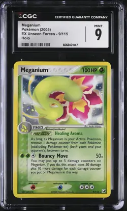 CGC 9 MINT Meganium 2005 EX Unseen Forces 9/115 Holo Pokemon Card - Image 1