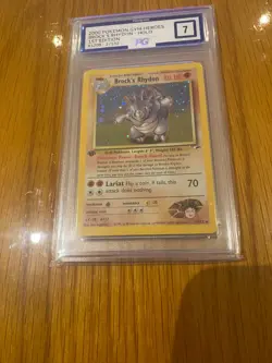 PG 7 MINT Brock's Rhydon Gym Heroes 1st Edition 2/132 Holo Pokemon Card - Image 2