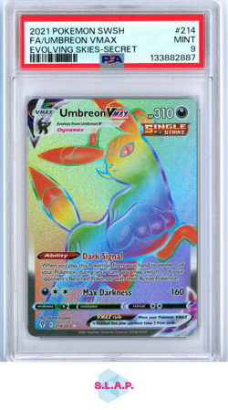 FA/UMBREON VMAX EVOLVING SKIES-SECRET POKEMON SWSH EVOLVING SKIES 2021 214 PSA 9 - Image 1