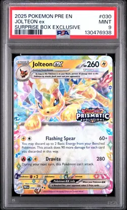 2025 POKEMON PRE EN-PRISMATIC EVOLUTIONS SURPRISE BOX EXCLUSIVE JOLTEON EX PSA 9 - Image 1