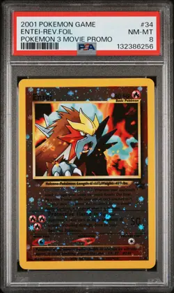 2001 POKEMON GAME MOVIE POKEMON 3 MOVIE PROMO #34 ENTEI-REVERSE FOIL PSA 8 - Image 1