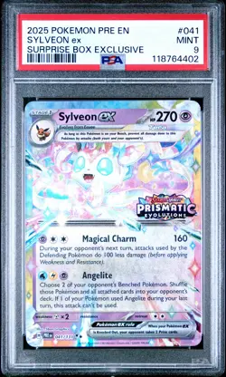 2025 POKEMON PRE EN-PRISMATIC EVOLUTIONS SURPRISE BOX EXCLUSIVE SYLVEON EX PSA 9 - Image 1