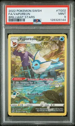 2022 POKEMON SWORD & SHIELD BRILLIANT STARS #TG02 FULL ART/VAPOREON PSA 9 - Image 1