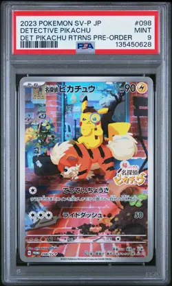 2023 POKEMON JPN SV-P PROMO #098 DETECTIVE PIKACHU PSA 9 - Image 1