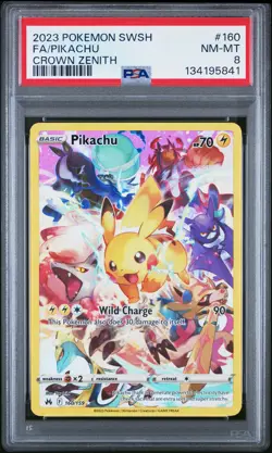 2023 POKEMON SWORD & SHIELD CROWN ZENITH #160 FULL ART/PIKACHU PSA 8 - Image 1