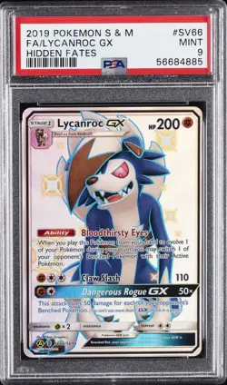 2019 POKEMON SUN & MOON HIDDEN FATES #SV66 FULL ART/LYCANROC GX PSA 9 - Image 1