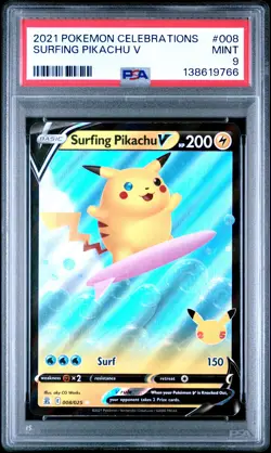 2021 POKEMON CELEBRATIONS #008 SURFING PIKACHU V PSA 9 - Image 1