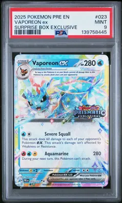 2025 POKEMON PRE EN-PRISMATIC EVOLUTIONS #023 VAPOREON EX PSA 9 - Image 1