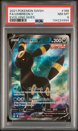 2021 POKEMON SWORD & SHIELD EVOLVING SKIES #188 FULL ART/UMBREON V PSA 8 - Image 1