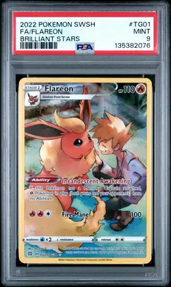 2022 POKEMON SWORD & SHIELD BRILLIANT STARS #TG01 FULL ART/FLAREON PSA 9 - Image 1