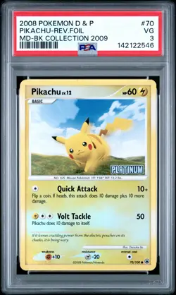 2008 POKEMON DIAMOND & PEARL MAJESTIC DAWN #70 PIKACHU-REVERSE FOIL PSA 3 - Image 1