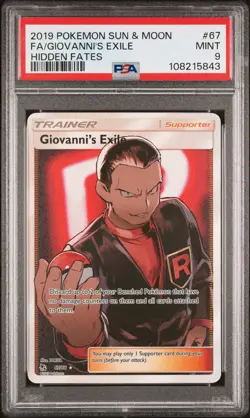 2019 POKEMON SUN & MOON HIDDEN FATES #67 FULL ART/GIOVANNI'S EXILE PSA 9 - Image 1
