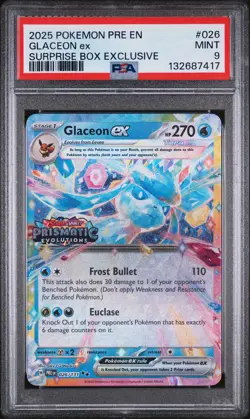 2025 POKEMON PRE EN-PRISMATIC EVOLUTIONS SURPRISE BOX EXCLUSIVE GLACEON EX PSA 9 - Image 1