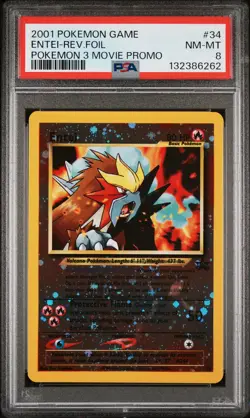 2001 POKEMON GAME MOVIE POKEMON 3 MOVIE PROMO #34 ENTEI-REVERSE FOIL PSA 8 - Image 1