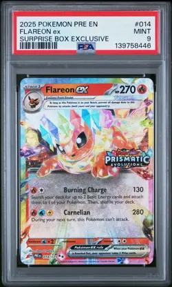 2025 POKEMON PRE EN-PRISMATIC EVOLUTIONS SURPRISE BOX EXCLUSIVE FLAREON EX PSA 9 - Image 1