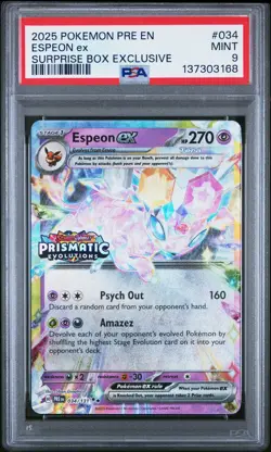 2025 POKEMON PRE EN-PRISMATIC EVOLUTIONS SURPRISE BOX EXCLUSIVE ESPEON EX PSA 9 - Image 1