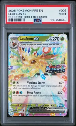 2025 POKEMON PRE EN-PRISMATIC EVOLUTIONS SURPRISE BOX EXCLUSIVE LEAFEON EX PSA 9 - Image 1
