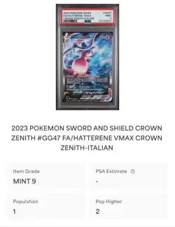 POKEMON PSA 9 HATTERENE VMAX FULL ART GG47/GG70 ZENIT REGALE ITALIANO 2023 - Image 4