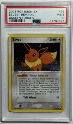 Pokemon Eevee EX Unseen Forces Reverse Holo Rare 2005 55/115 PSA Mint 9 - Image 1