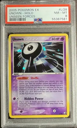 2005 Pokemon EX Unseen Forces L/28 Unown Holo PSA 8 NM-MT - Image 1