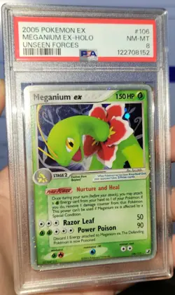 2005 POKEMON MEGANIUM EX 106/115 UNSEEN FORCES HOLO ULTRA RARE PSA 8 - Image 1