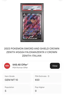 POKEMON PSA 10 ZAMAZENTA V FULL ART GG54/GG70 ZENIT REGALE ITALIANO POP 5!🌍 - Image 4