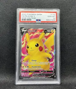 Pikachu V 170/185 PSA 10 2020 SWSH Vivid Voltage Pokemon Card TCG Pokemon FullA - Image 1