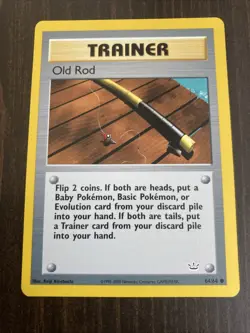 Old Rod 64/64 Neo Revelation Rare Vintage Pokemon Card Fishing - Image 1