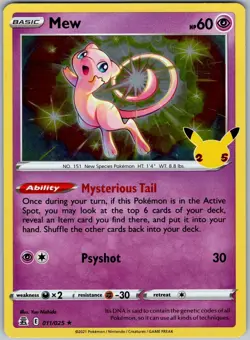 Pokemon Mew TCG Holo Rare Card Celebrations 011/025 NM Condition - Image 1