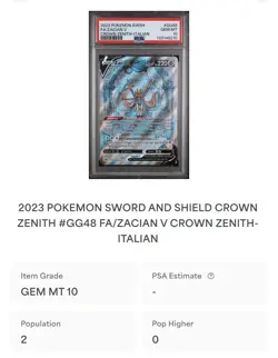 POKEMON PSA 10 ZACIAN V FULL ART GG48/GG70 ZENIT REGALE ITALIANO 2023 POP 2!🌍 - Image 4