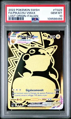 pokemon carta gradata psa 10 pikachu vmax tg29/tg30 mint origine perduta ita oro - Image 1