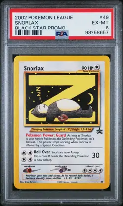 PSA 6 2002 POKEMON LEAGUE PROMO BLACK STAR CARD 49 SNORLAX - NM - Image 1
