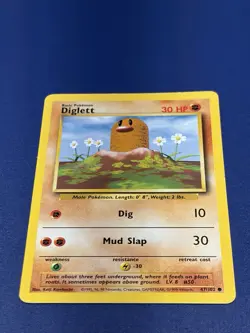 Pokemon Card Diglett 47/102 Base Set Error Fighting Symbol Misprint LP - Image 1