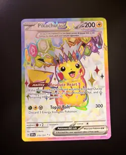 Pokemon Pikachu EX Surging Sparks SV08 Ultra Rare Full Art Holo Card 219/191 - Image 1