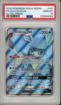 2018 Pokemon Sun & Moon Ultra Prism Glaceon GX Full Art #141 PSA 10 - Image 1
