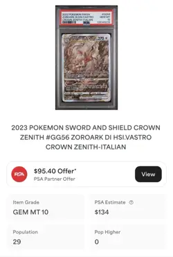 POKEMON PSA 10 ZOROARK VASTRO FULL ART GG56/GG70 ZENIT REGALE ITALIANO LOW POP - Image 4