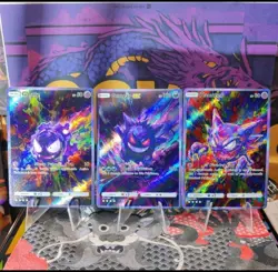 3 card Set Pokemon Gengar Evolution Set ACG Custom Made FanArt Holo With Texture - Image 1