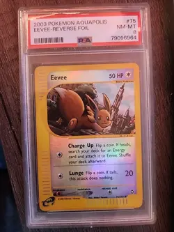 Eevee Reverse HOLO Foil Pokemon Aquapolis 75 NM PSA NM-MT 8 E READER - Image 1