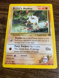 Blaine's Mankey 63/132 1st Edition Gym Challenge Pokemon TCG Regular Common NM - Image 1