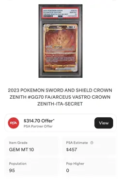 POKEMON PSA 10 ARCEUS VASTRO SECRET GG70/GG70 ZENIT REGALE ITALIANO LOW POP!🌎 - Image 4
