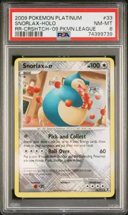 2009 Pokemon Platinum Rising Rivals #33 Snorlax League Crosshatch PSA 8 - Image 1