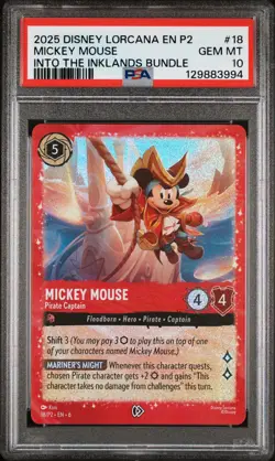 2025 DISNEY LORCANA EN P2-PROMO #18 MICKEY MOUSE - PIRATE CAPTAIN PSA 10 - Image 1