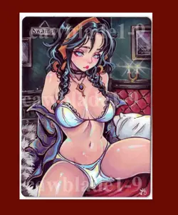 Hand Painted Altered MTG Card, Swamp , Anime Girl, by Cawblade - Image 1